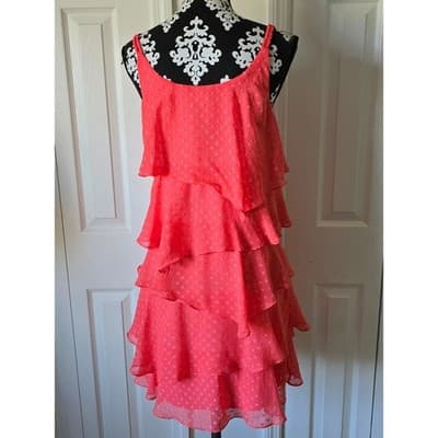 Signature By Robbie Bee Coral Ruffle Tiered Swiss Dot Spaghetti Strap Mini Dress - Thumbnail 10