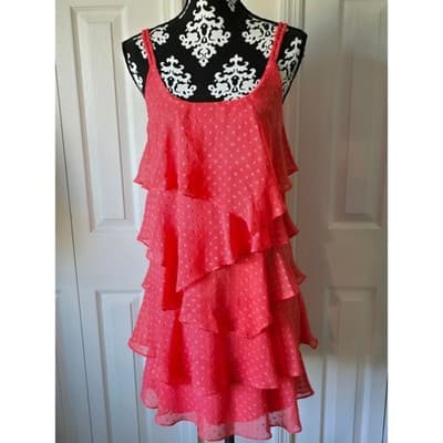 Signature By Robbie Bee Coral Ruffle Tiered Swiss Dot Spaghetti Strap Mini Dress - Image 1