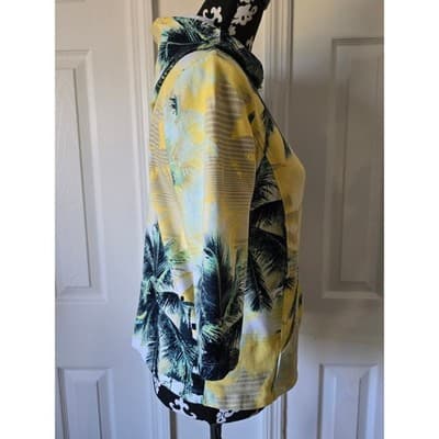 Womens Onque Casual Tropical Palm Tree 3/4 Sleeve Zip Up Hoodie Yellow Green - Thumbnail 12