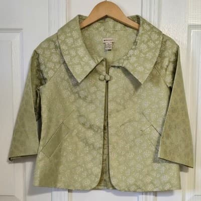 Anthropologie Elevenses Semi-Cropped Jacket Brocade One Button 3/4 Sleeve Size 4 - Image 1
