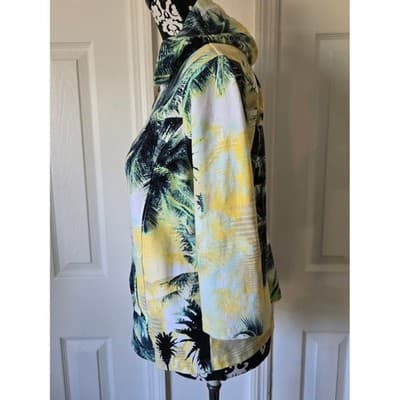Womens Onque Casual Tropical Palm Tree 3/4 Sleeve Zip Up Hoodie Yellow Green - Thumbnail 10