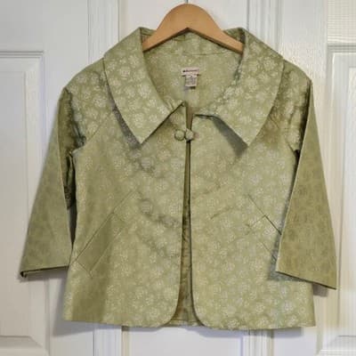 Anthropologie Elevenses Semi-Cropped Jacket Brocade One Button 3/4 Sleeve Size 4 - Thumbnail 10