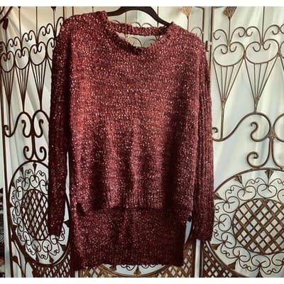 Xhilaration Burgundy Speckled Knit V Neck Criss Cross Back Sweater M - Thumbnail 8