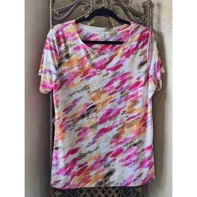 JM COLLECTION Abstract Print Scoop Neck Short Sleeve Top Women's Medium - Image 1