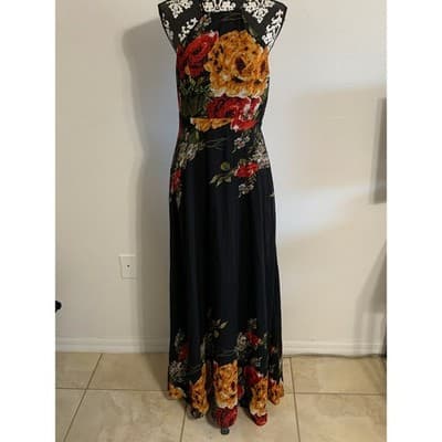 SHEIN Floral Maxi Dress Halter Neck Black Red Yellow Orange XL XL - Thumbnail 9