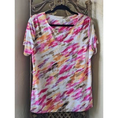 JM COLLECTION Abstract Print Scoop Neck Short Sleeve Top Women's Medium - Thumbnail 8
