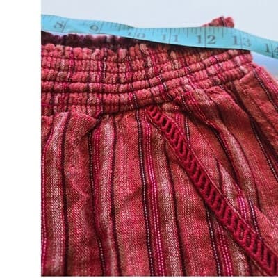 BRIGGS Red Stripe Linen Blend Pull On Shorts Women's Size M Smocked Waist Tassel - Thumbnail 6