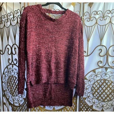 Xhilaration Burgundy Speckled Knit V Neck Criss Cross Back Sweater M - Image 1
