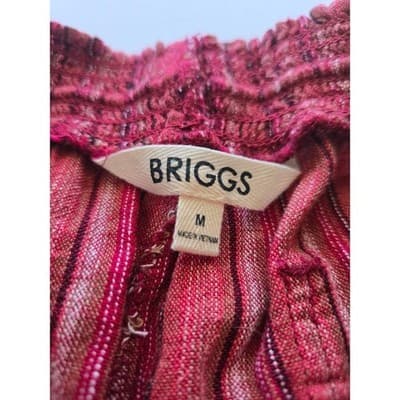 BRIGGS Red Stripe Linen Blend Pull On Shorts Women's Size M Smocked Waist Tassel - Thumbnail 3