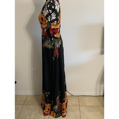 SHEIN Floral Maxi Dress Halter Neck Black Red Yellow Orange XL XL - Thumbnail 10