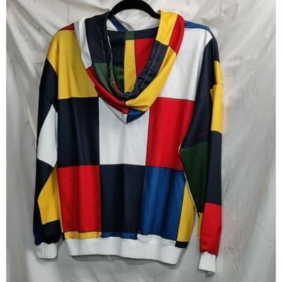 Sample Teat Mens Patchwork Colorblock Hoodie I'M FINE Graphic Pullover - Thumbnail 9