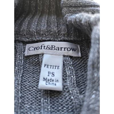 Croft & Barrow Petite Cable Knit Zip Up Sweater Gray Metallic Sparkle Casual - Thumbnail 3
