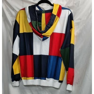 Sample Teat Mens Patchwork Colorblock Hoodie I'M FINE Graphic Pullover - Thumbnail 2