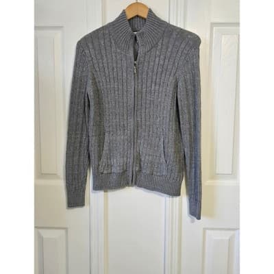 Croft & Barrow Petite Cable Knit Zip Up Sweater Gray Metallic Sparkle Casual - Thumbnail 10