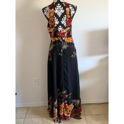 SHEIN Floral Maxi Dress Halter Neck Black Red Yellow Orange XL XL - Thumbnail 11