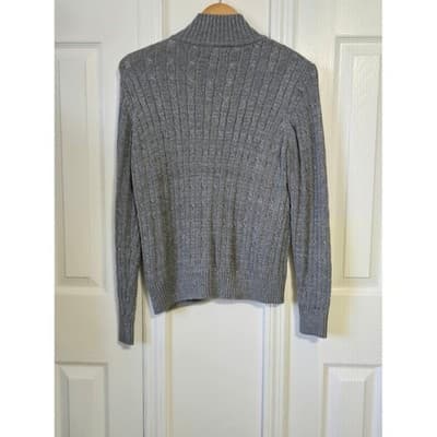 Croft & Barrow Petite Cable Knit Zip Up Sweater Gray Metallic Sparkle Casual - Thumbnail 2