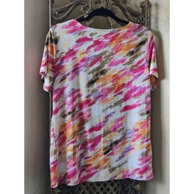 JM COLLECTION Abstract Print Scoop Neck Short Sleeve Top Women's Medium - Thumbnail 2