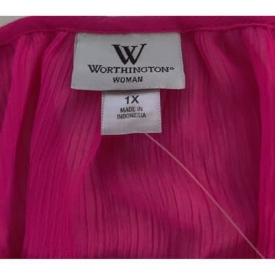 Worthington Woman 1X Bright Pink Butterfly Sleeve Sheer Blouse Tunic Top - Thumbnail 3