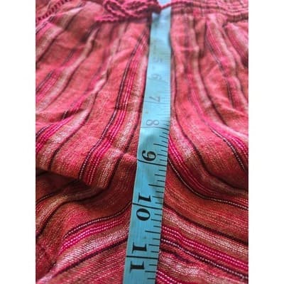 BRIGGS Red Stripe Linen Blend Pull On Shorts Women's Size M Smocked Waist Tassel - Thumbnail 8