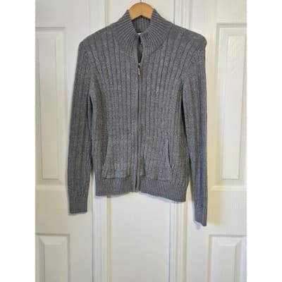 Croft & Barrow Petite Cable Knit Zip Up Sweater Gray Metallic Sparkle Casual - Image 1