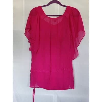 Worthington Woman 1X Bright Pink Butterfly Sleeve Sheer Blouse Tunic Top - Thumbnail 9