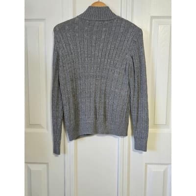 Croft & Barrow Petite Cable Knit Zip Up Sweater Gray Metallic Sparkle Casual - Thumbnail 11