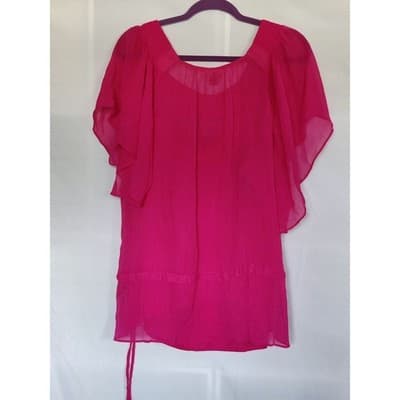 Worthington Woman 1X Bright Pink Butterfly Sleeve Sheer Blouse Tunic Top - Thumbnail 2