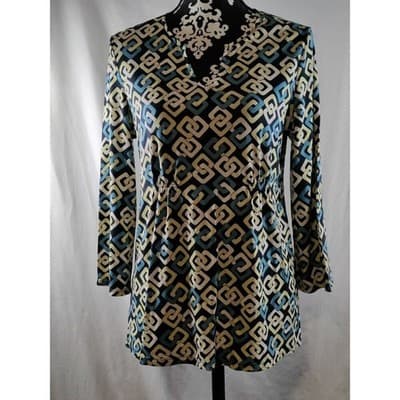 Ann Taylor Womens V-Neck Long Sleeve Top Blouse Geometric Print Size Medium - Thumbnail 11
