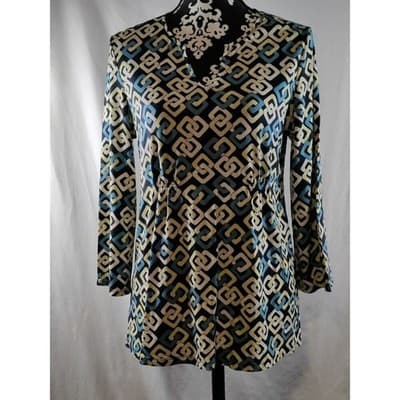 Ann Taylor Womens V-Neck Long Sleeve Top Blouse Geometric Print Size Medium - Image 1