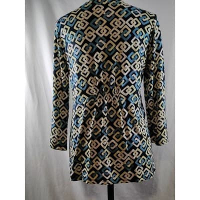 Ann Taylor Womens V-Neck Long Sleeve Top Blouse Geometric Print Size Medium - Thumbnail 2