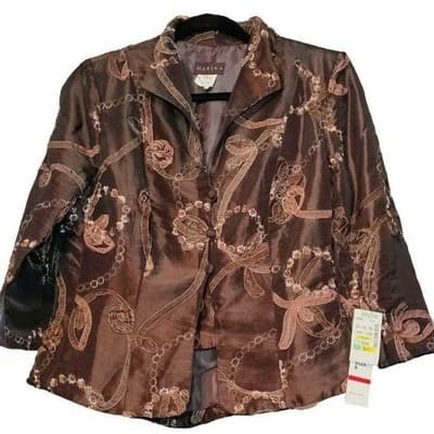 Marina Women's Brown Ribbon Floral Embroidered Jacket Size 8 - Thumbnail 10