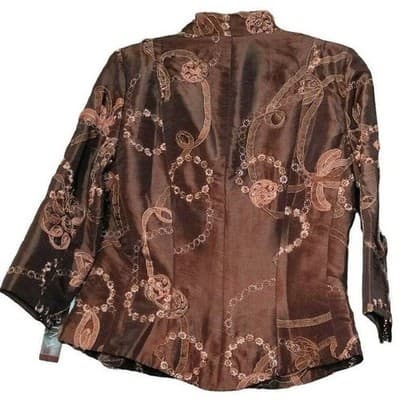 Marina Women's Brown Ribbon Floral Embroidered Jacket Size 8 - Thumbnail 2