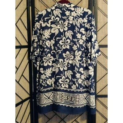 Pineapple Connection Mens Hawaiian Shirt Navy Blue White Hibiscus Rayon Large - Thumbnail 11