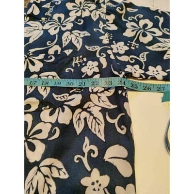 Pineapple Connection Mens Hawaiian Shirt Navy Blue White Hibiscus Rayon Large - Thumbnail 5