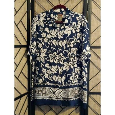 Pineapple Connection Mens Hawaiian Shirt Navy Blue White Hibiscus Rayon Large - Thumbnail 8