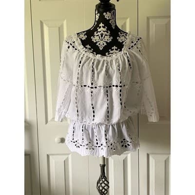 INC International Concepts Women's Off Shoulder Eyelet Blouse White Size 10 - Thumbnail 4