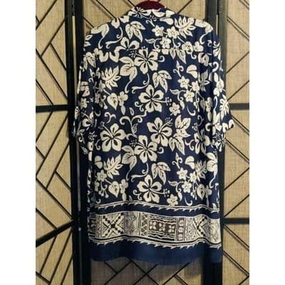 Pineapple Connection Mens Hawaiian Shirt Navy Blue White Hibiscus Rayon Large - Thumbnail 9