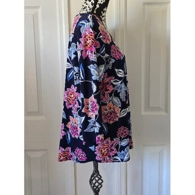 Ruby Rd Plus Size L Navy Floral Print Long Sleeve Tunic Top - Thumbnail 10