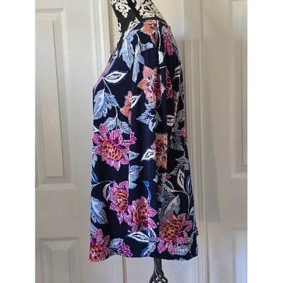 Ruby Rd Plus Size L Navy Floral Print Long Sleeve Tunic Top - Thumbnail 9