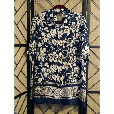 Pineapple Connection Mens Hawaiian Shirt Navy Blue White Hibiscus Rayon Large - Thumbnail 10