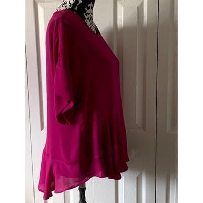 S Lila Women's Magenta Frill Hem Blouse Short Sleeve Casual - Thumbnail 3