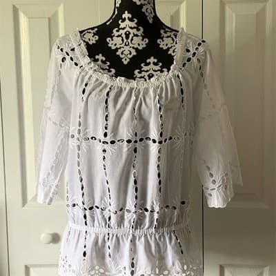 INC International Concepts Women's Off Shoulder Eyelet Blouse White Size 10 - Image 1