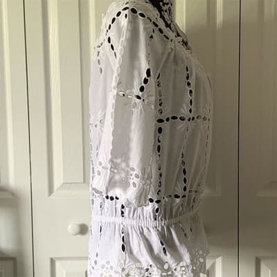 INC International Concepts Women's Off Shoulder Eyelet Blouse White Size 10 - Thumbnail 2