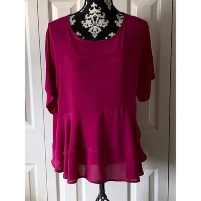 S Lila Women's Magenta Frill Hem Blouse Short Sleeve Casual - Thumbnail 4