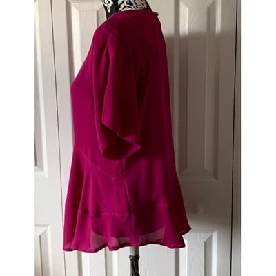 S Lila Women's Magenta Frill Hem Blouse Short Sleeve Casual - Thumbnail 7
