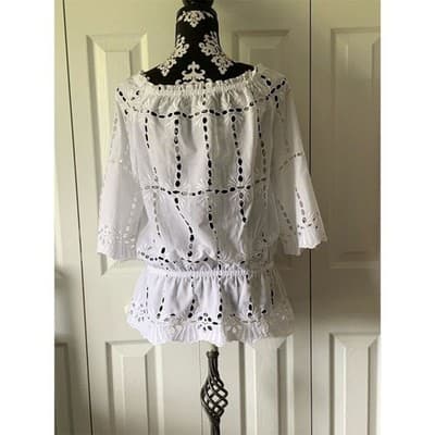 INC International Concepts Women's Off Shoulder Eyelet Blouse White Size 10 - Thumbnail 8