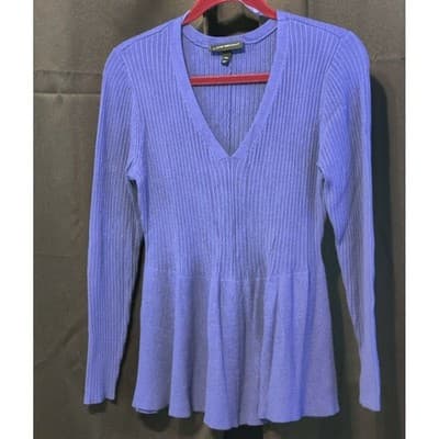 Lane Bryant Periwinkle Ribbed Knit Peplum V Neck Long Sleeve Sweater Top 14 16 - Image 1
