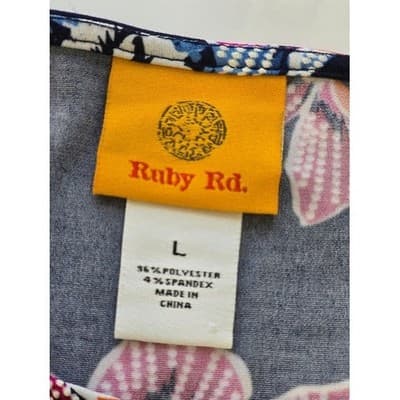 Ruby Rd Plus Size L Navy Floral Print Long Sleeve Tunic Top - Thumbnail 3