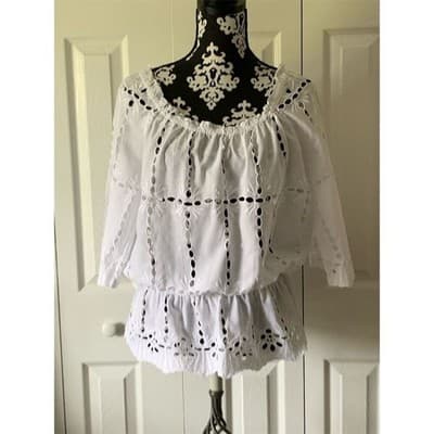 INC International Concepts Women's Off Shoulder Eyelet Blouse White Size 10 - Thumbnail 3