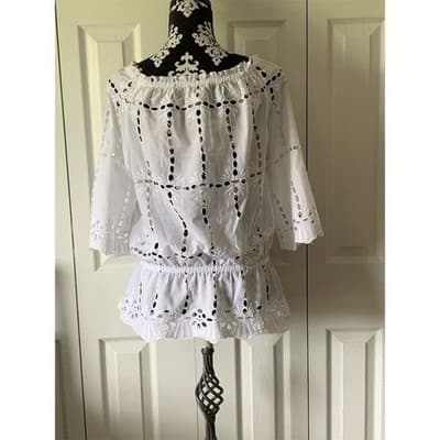 INC International Concepts Women's Off Shoulder Eyelet Blouse White Size 10 - Thumbnail 7